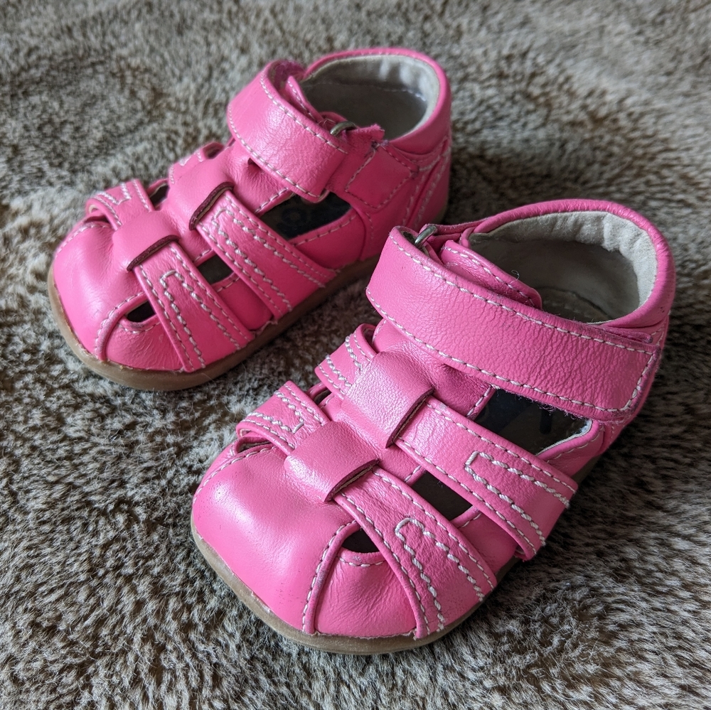 See Kai Run Pink Leather Fisherman Sandals Baby Walker 3